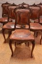 Louis XV style Chairs in walnut and leather, France 19th century