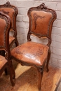 Louis XV style Chairs in walnut and leather, France 19th century