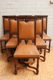 6 walnut Henri II Chairs