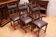 6 wanut chairs with perfect new leather