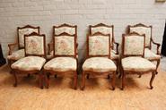 Set of 4 walnut Louis XV arm chairs + 4 chairs circa 1900