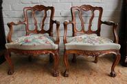 Oak pair Louis XV arm chairs 
