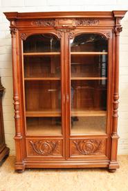 Quality solid walnut Henri II bookcase 19th century