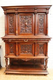 Solid, walnut Henri II cabinet + server 19th century