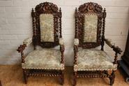 Oak pair of hunt arm chairs 19th century