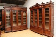 Pair walnut Henri II bookcases with 4 doors 19th century