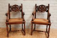 Pair walnut Renaissance arm chairs 19th century