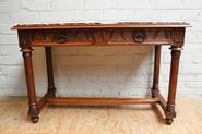 Oak gothic desk table with marble top 19th century