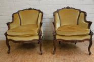 pair of walnut Louis XV arm chairs 19th century