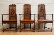 3 oak Renaissance arm chairs 19th century