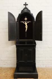 Ebony gothic prayer bench with ivory Christ signed and dated 