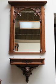 Oak gothic mirror and consol 19th century