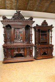Exceptional monumental, walnut figural cabinet and server 19th century owned by EMILE LOUBET PRESIDENT OF FRANCE FROM 1899-1906