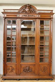 Solid walnut 3 doors Henri II bookcase 19th century