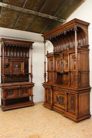 Walnut monumental figural cabinet and server 19th century