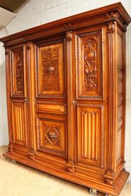 Large quality 3 door renaissance armoire circa 1900