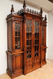 Exceptional monumental walnut Gothic bookcase 19th century