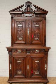 Exceptional walnut renaissance cabinet with marble inlay 19th century
