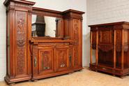 Exceptional walnut renaissance dinning room with marble inlay 19th century