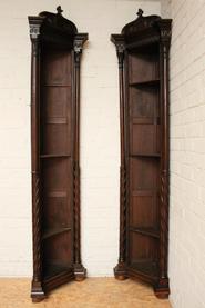 Pair walnut Gothic corner cabinets 19th century