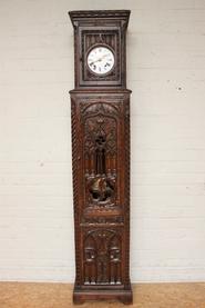 Oak Gothic grandfathers clock 19th century