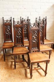 set of 6 oak gothic chairs 19th century