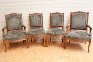 2 Walnut Louis XV arm chairs and 2 chairs 19th century
