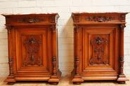 Pair walnut renaissance narrow cabinets 19th century