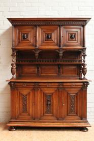 6 Doors walnut Henri II cabinet 19th century
