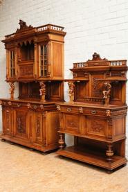Walnut Henri II cabinet and server with marble 19th century
