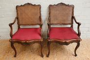 Pair walnut Louis XV arm chairs 19th century