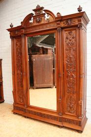 Monumental walnut 3 door Dufin quality armoire 19 th century