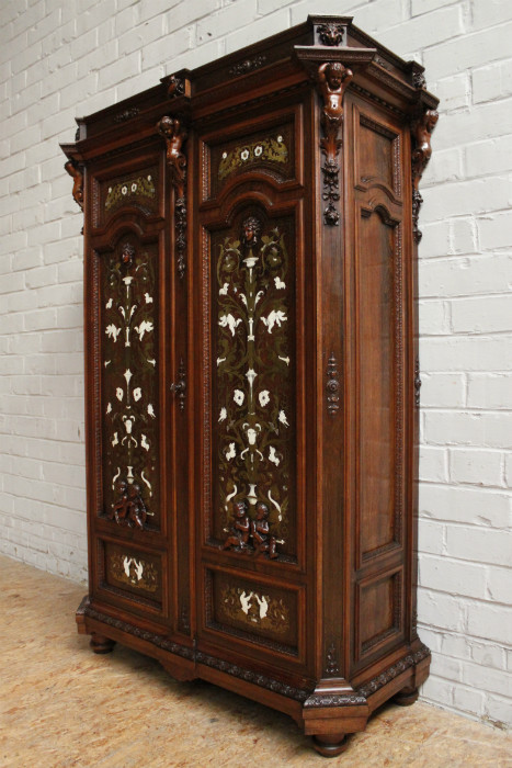 Exceptional Rosewood Cabinet With Angels Mother Of Pearl Ivory