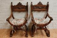 Pair walnut Renaissance arm chairs 19th century