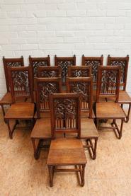 Set of 12 pc. oak Gothic chairs 19th century