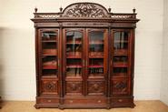 4 Door solid mahogany renaissance bookcase 19th century