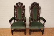 Oak pair hunt arm chairs 19th century