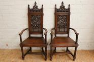 Pair walnut Gothic arm chairs 19th century