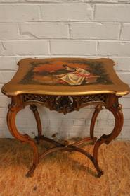 Walnut Little Romantic Louis XV coffee table with painting 19th century