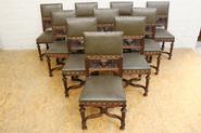 Set of 10 walnut Henri II chairs 19th century