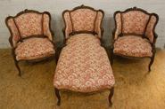 3 Pc. walnut Louis XV arm chairs and long chair 19th century