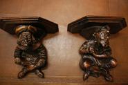 pair walnut figural wall consoles 19th century