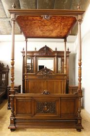 4 Pc.Monumental walnut Henri II bedroom with very large canopy bed 19th century