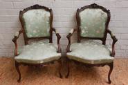 Pair walnut Louis XV arm chairs 19tn C.