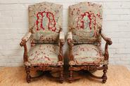 Pair walnut Renaissance arm chairs 19th C.