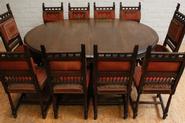 11 Pc.walnut Henri II table - 8 chairs and 2 tall chairs 19 th century (used upholstry)