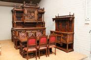9 Pc. Exceptional Quality walnut Gothic dining room 19th century