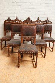 6 walnut gothic chairs 19th centuru (leather of the seats need to be redone)