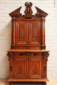 Walnut renaissance cabinet with ebony inlay signed and dated by the maker LAUVEREZY 1873
