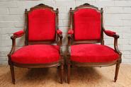 nice pair walnut Louis XVI arm chairs 19th century